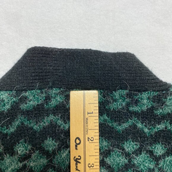 VINTAGE Saks Fifth Avenue Cardigan Sweater Patches WomensXL Green Mohair 80s - Picture 11 of 11